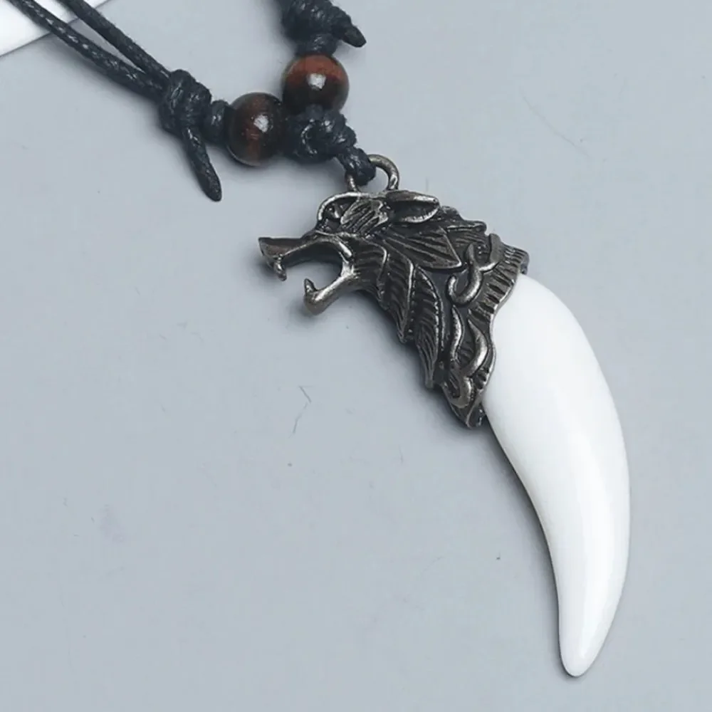 3for$20 1pc Braid Rope Necklace Men Pendant Necklace, Wolf Head Necklace tooth